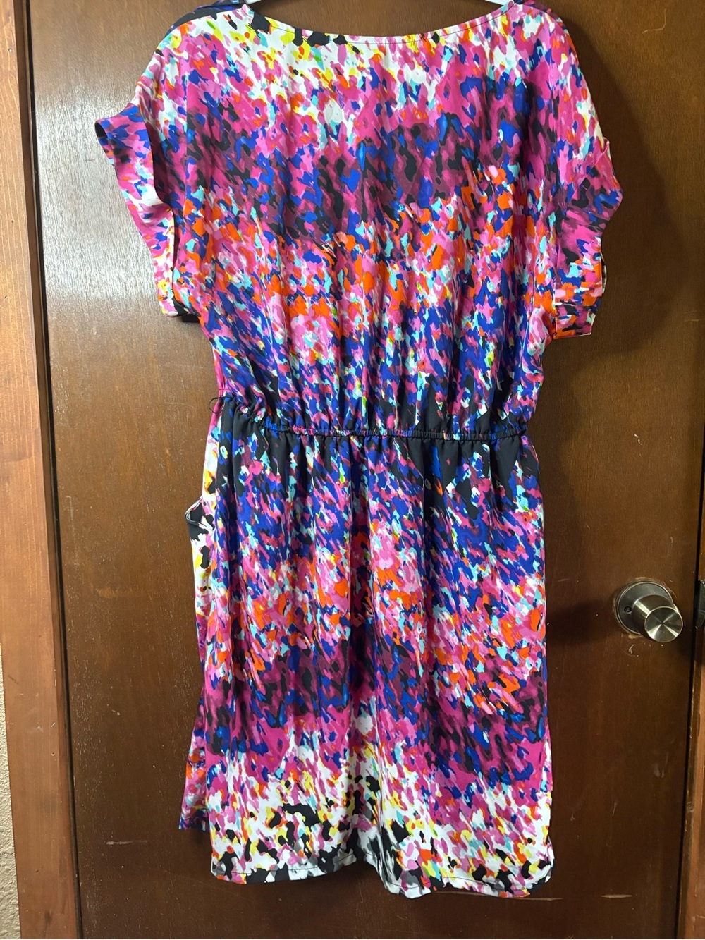 Colorful Abstract Print Ruffle Dress - Pink Multi - Picture 2 of 3